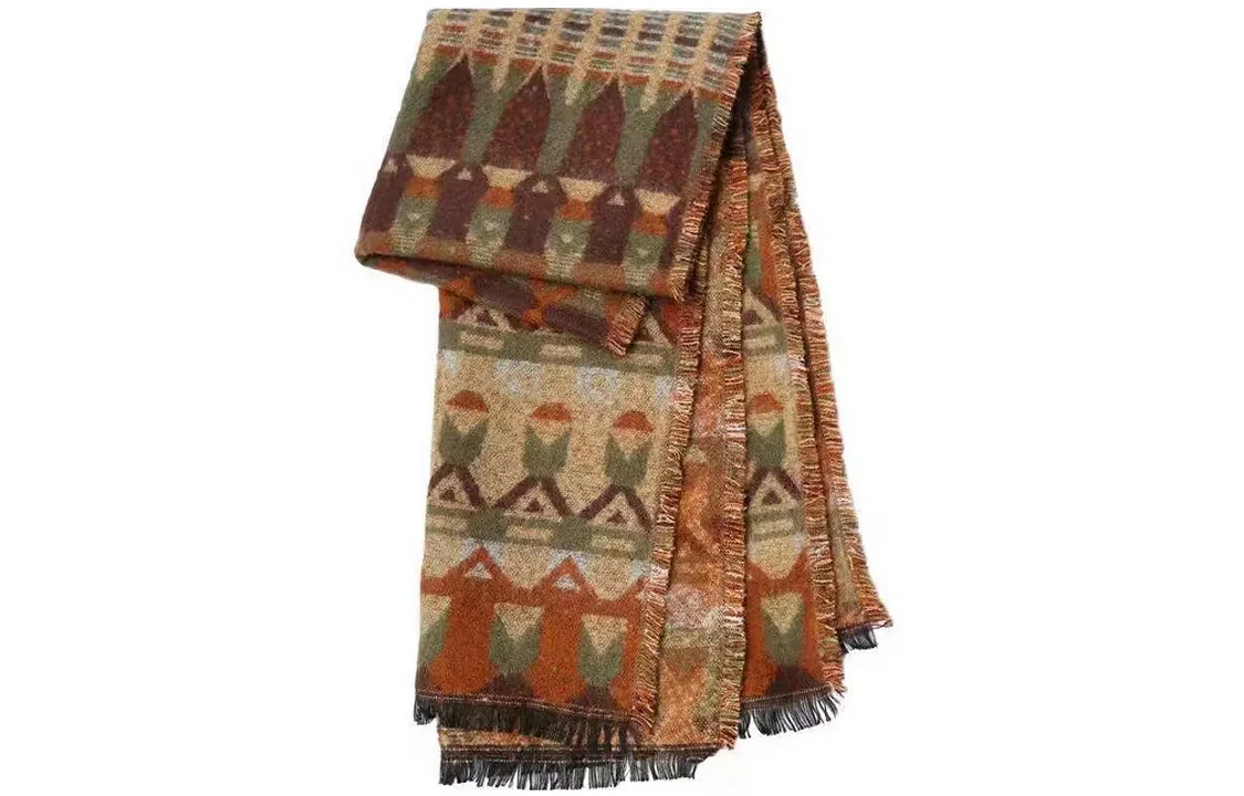 优幽兰 秋冬百搭复古民族风旅游加厚保暖斗篷披风外搭两用毛毯御寒时尚高级感 绒线围巾 女款