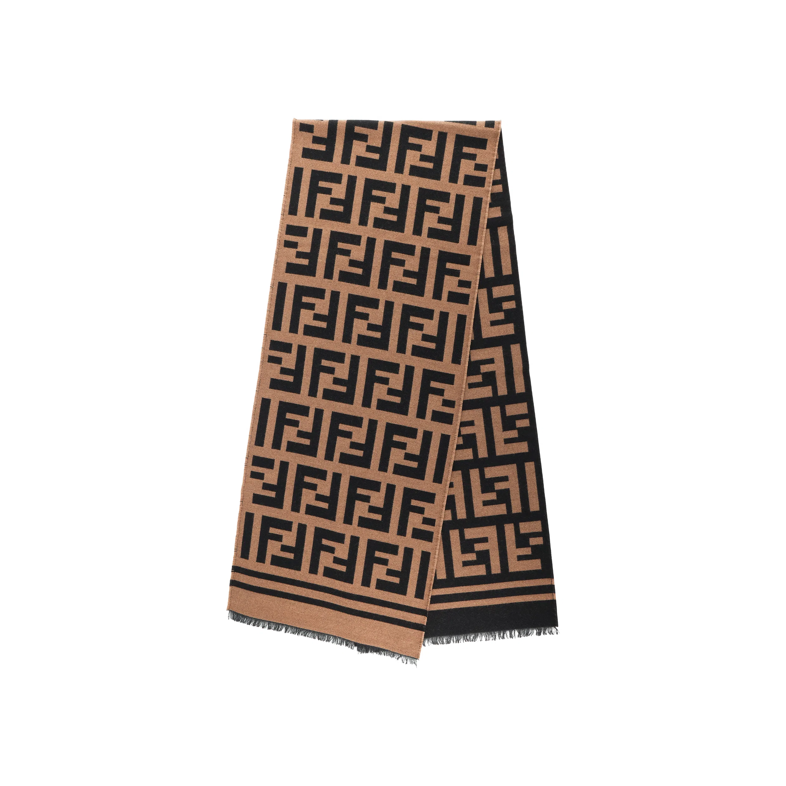 Fendi FF Pattern Wool Silk Scarf Brown
