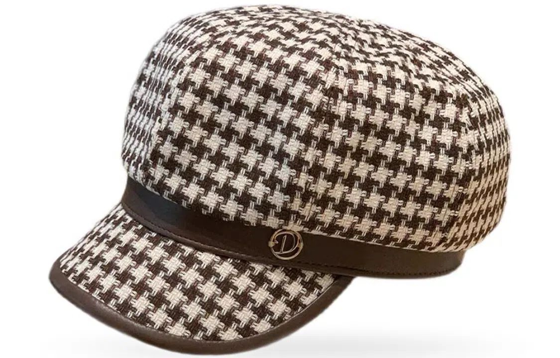 优幽兰 秋冬季百搭时尚韩版显脸小报童帽千鸟格图案英伦风防风防寒加厚保暖高级感韩系穿搭 贝雷帽 女款