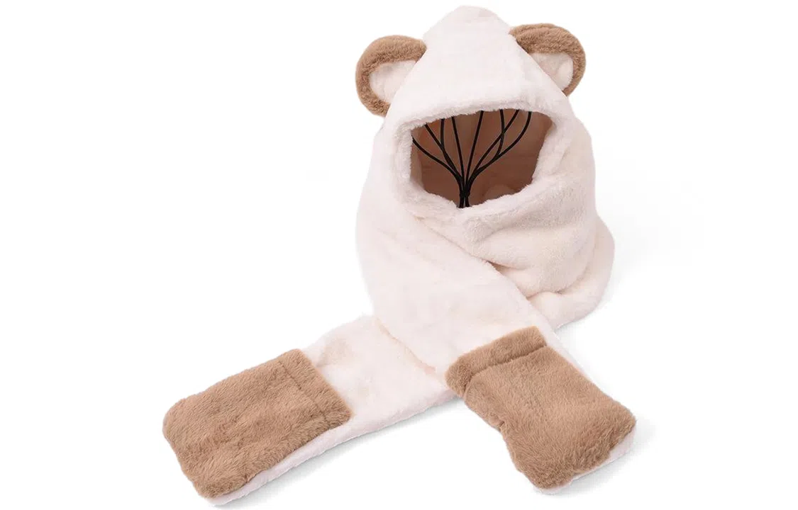 优幽兰 百搭时尚毛绒帽东北加厚帽子围巾手套一体防风防寒拼色针织帽保暖高级感休闲 围巾 女款