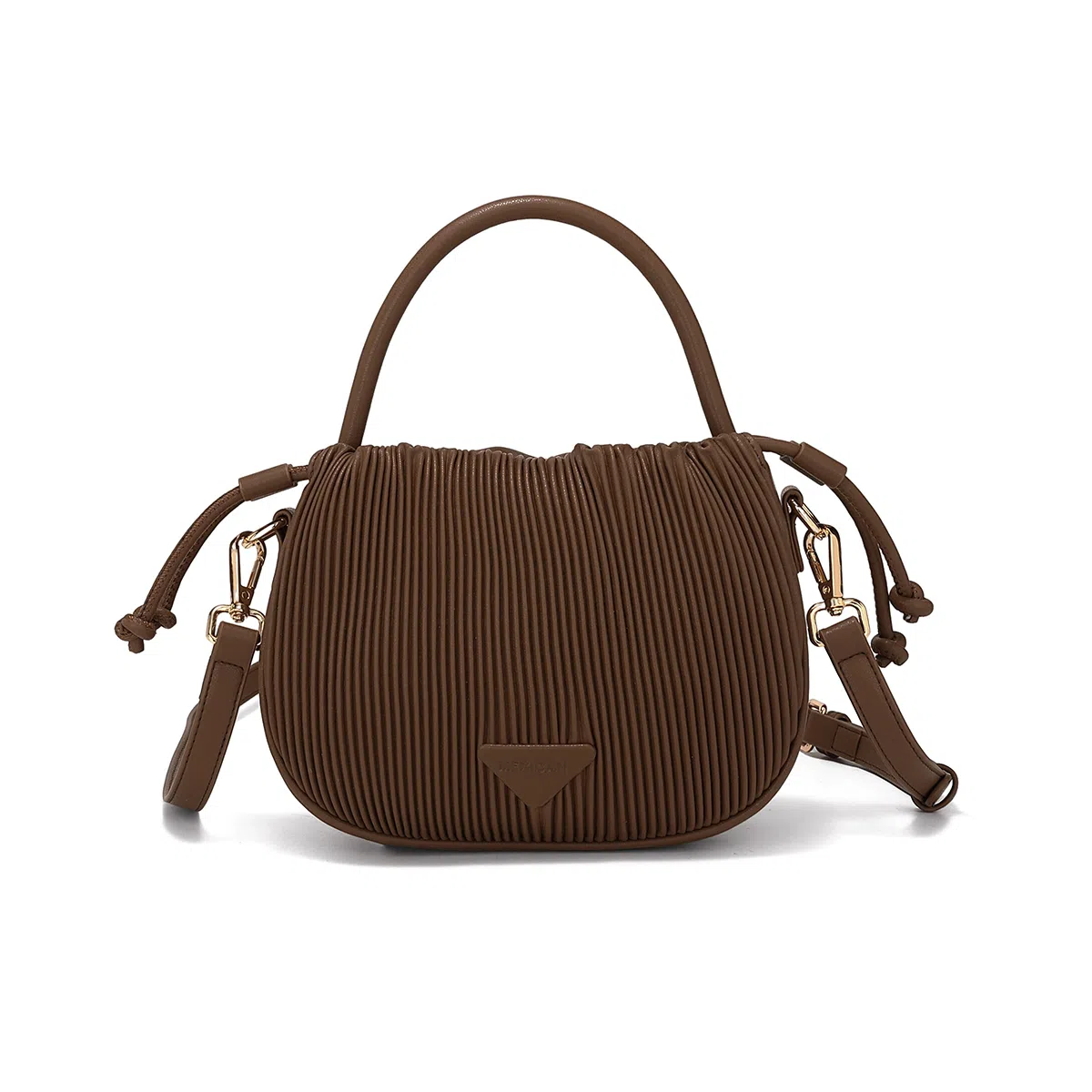 稻草人 时尚简约小众简约质感聚氨酯褶皱包单肩斜挎手提包 女款 深棕色/米白
