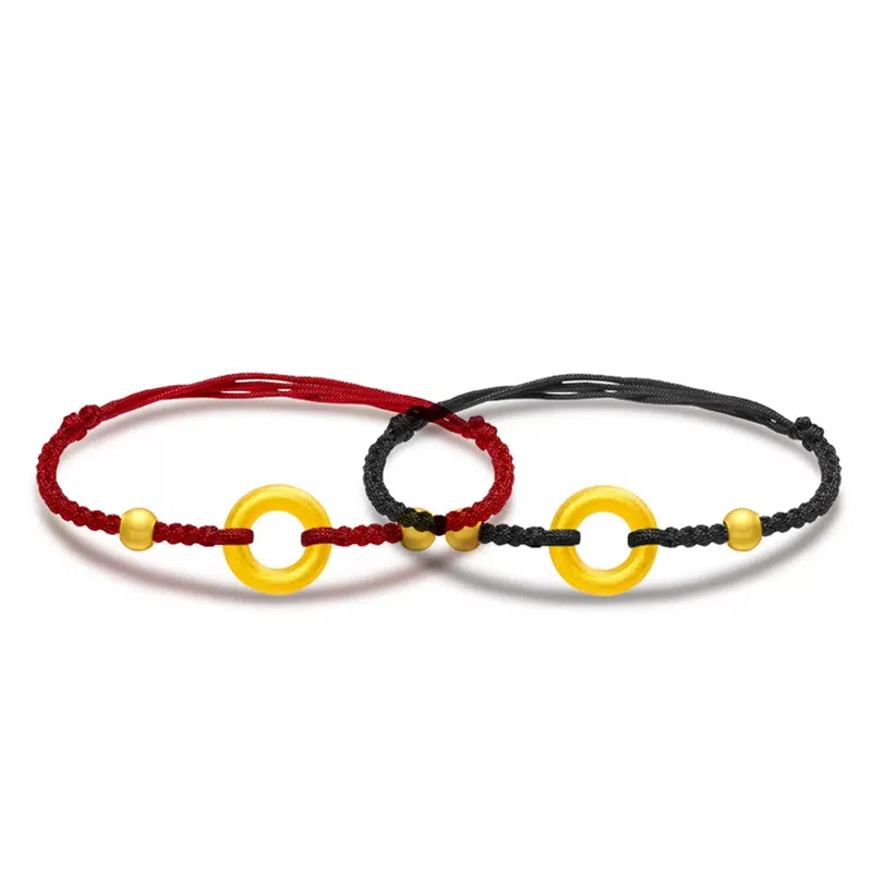 六桂福珠宝 平安扣新中式风宝藏手工编织 足金 黄金手链 男女同款情侣款