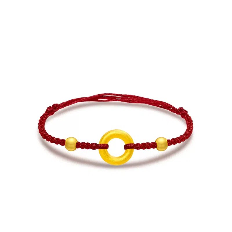 六桂福珠宝 平安扣新中式风宝藏手工编织 足金 黄金手链 男女同款情侣款