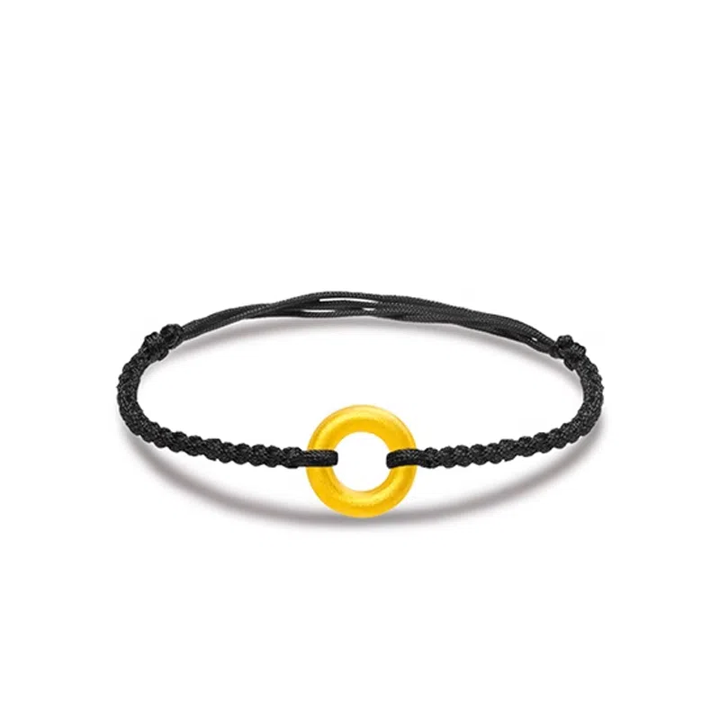 六桂福珠宝 平安扣新中式风宝藏手工编织 足金 黄金手链 男女同款情侣款