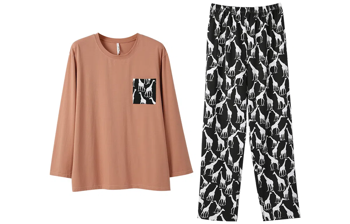 安之伴 春秋睡衣长颈鹿印花宽松休闲圆领长袖长裤家居套装 男款