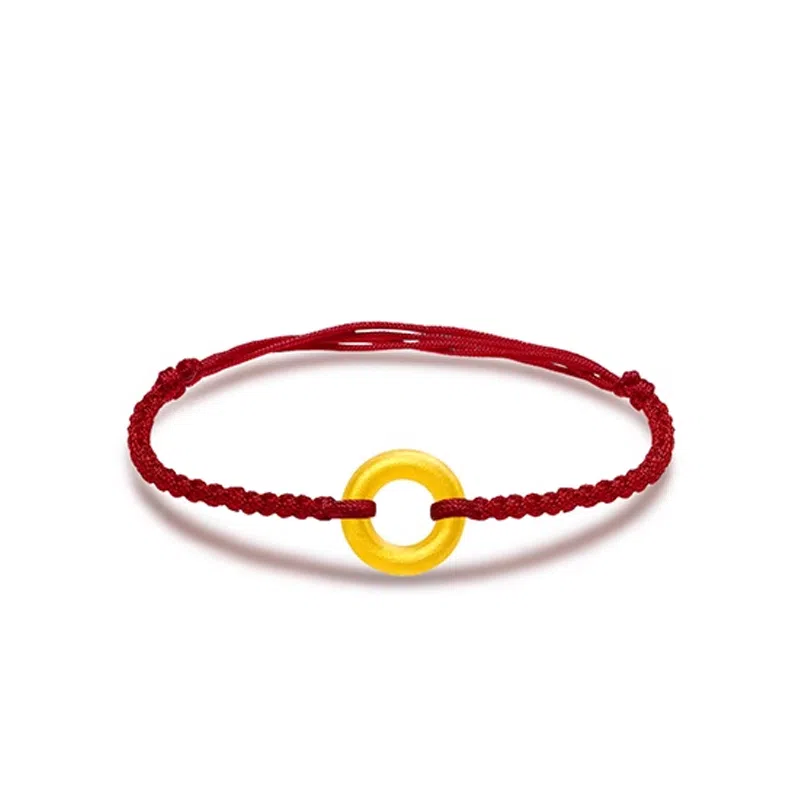 六桂福珠宝 平安扣新中式风宝藏手工编织 足金 黄金手链 男女同款情侣款