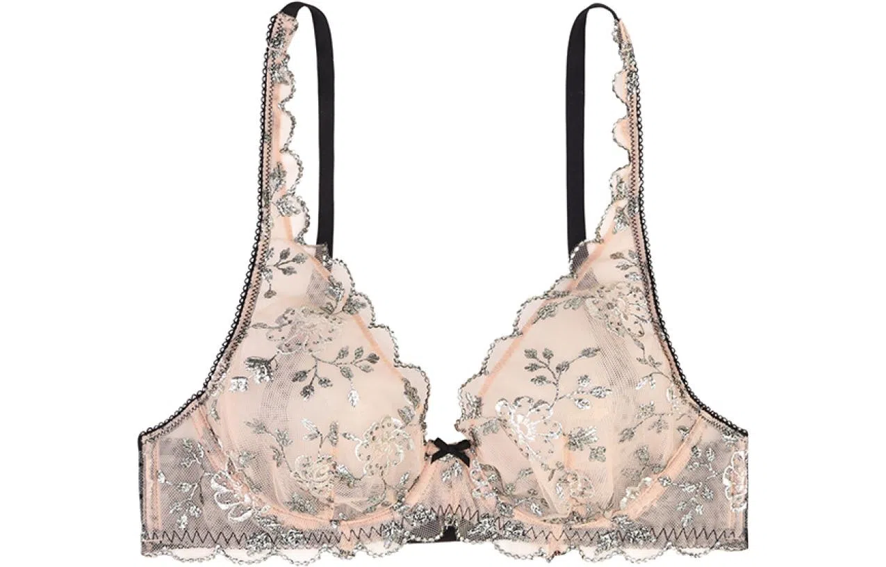 Victoria's Secret Dream Angels Floral Embroidered Sheer Bra Black