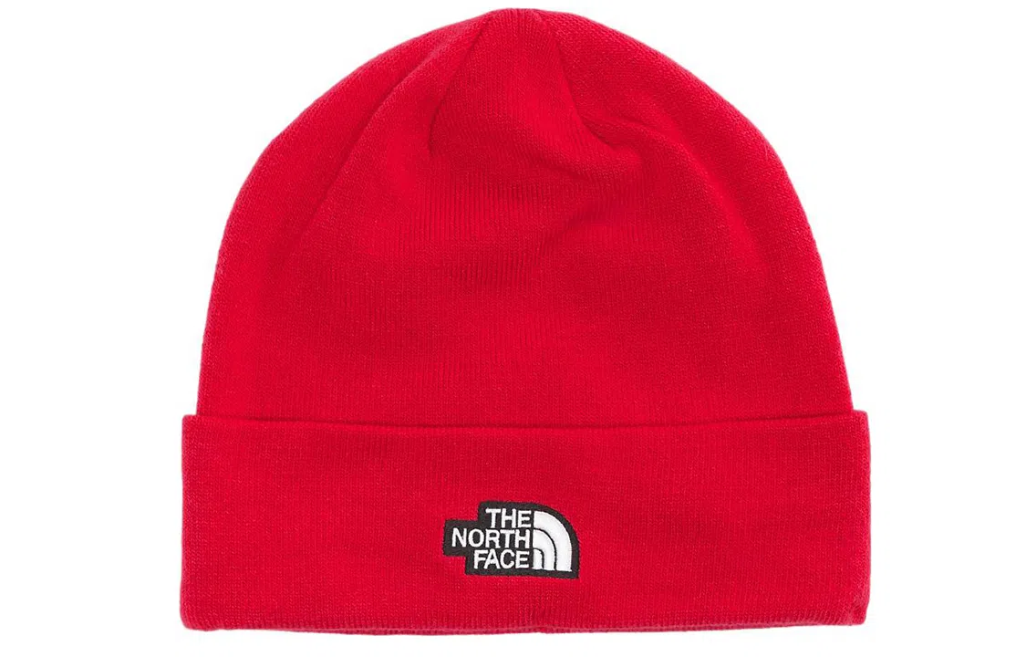 The North Face Logo Embroidered Beanie Red