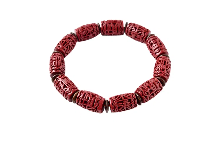 灵菲 财源滚滚 新中式朱砂佛珠文玩 本命年平安转运 礼物 生日送礼 复古简约大气素圈实用 雕刻桶珠 紫金砂 手串 男款 朱砂  朋友