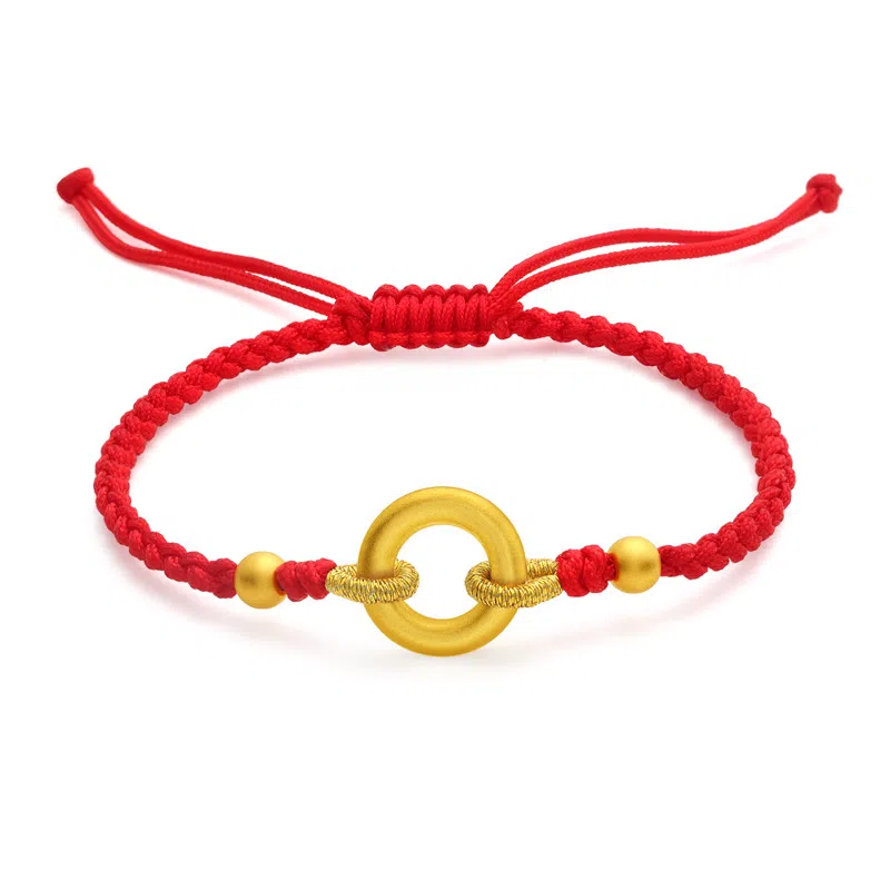 吉盟 平安扣 同心圆 足金 一口价 黄金手链 男女同款情侣款