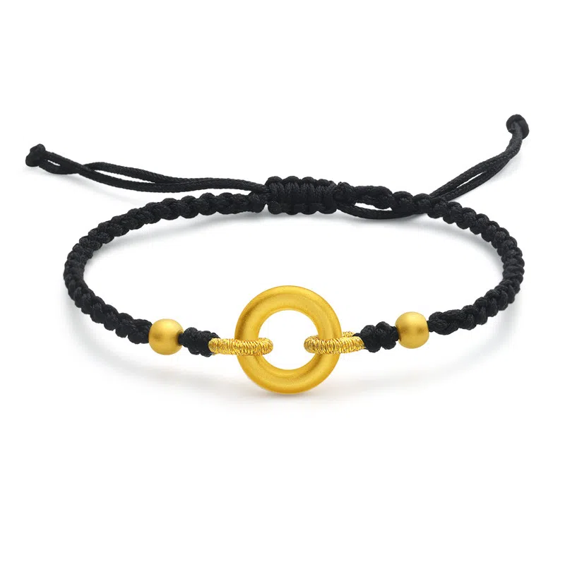 吉盟 平安扣 同心圆 足金 一口价 黄金手链 男女同款情侣款