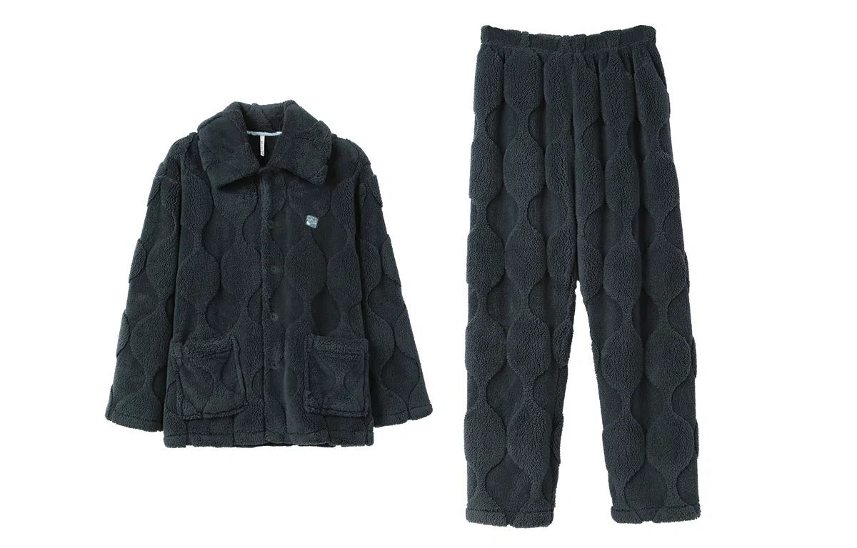 安之伴 锁温保暖宽松休闲秋冬睡衣灯笼纹加绒加厚家居套装 男款