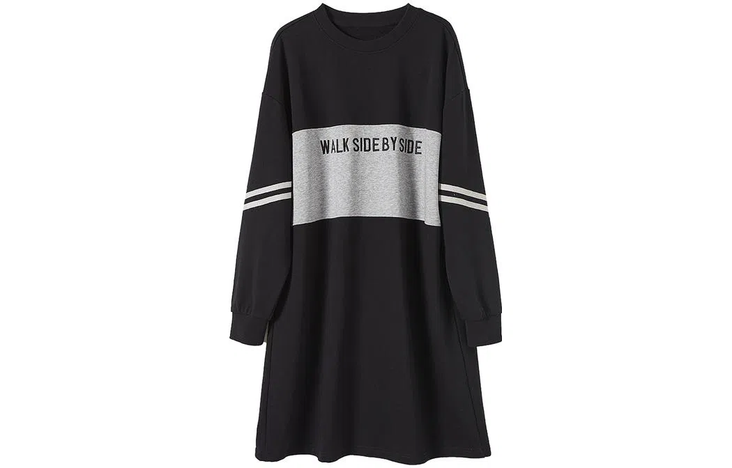 【dme】 宽松休闲针织圆领长袖连衣裙 女款 黑色