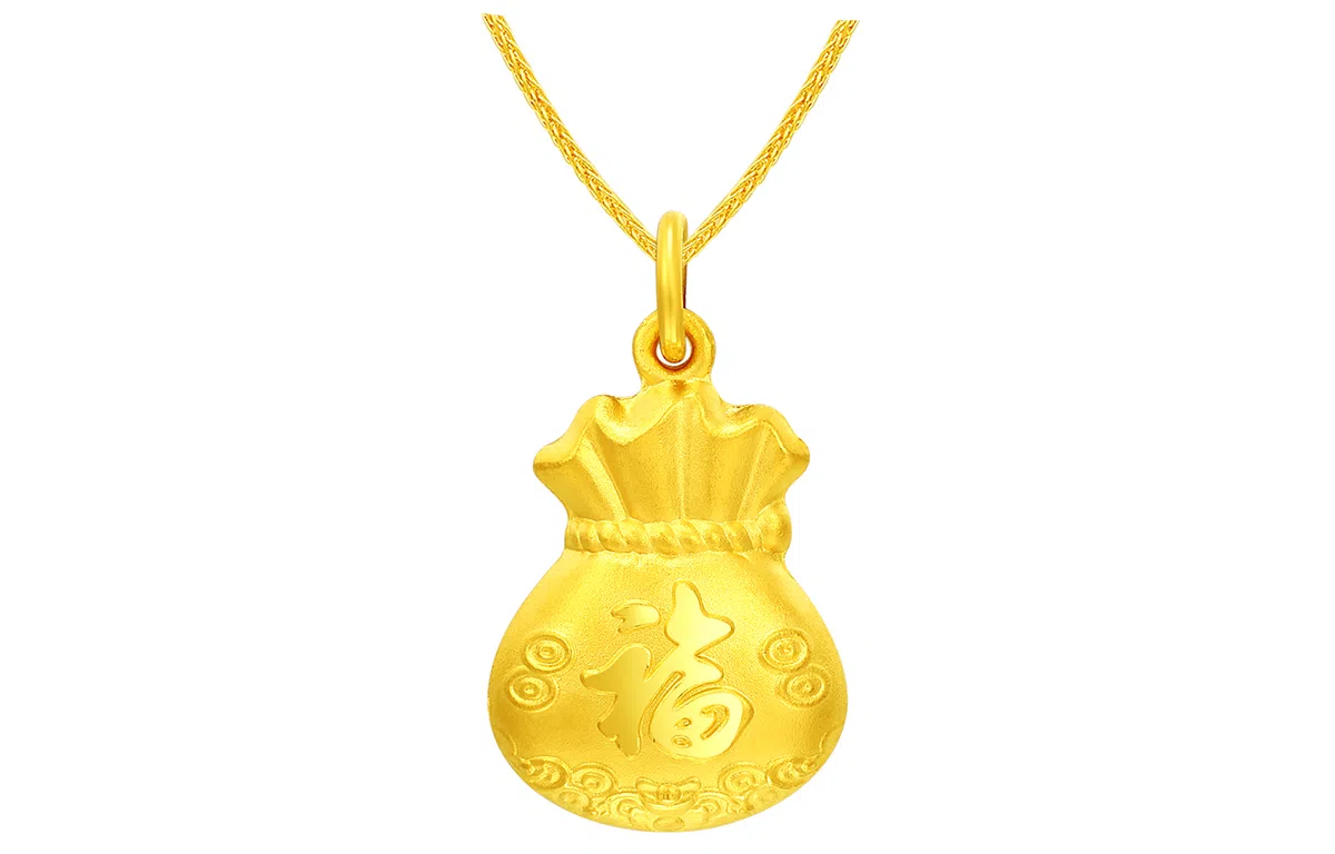 老庙 中国风福袋吉祥经典大气 足金 按克计价 黄金吊坠 女款