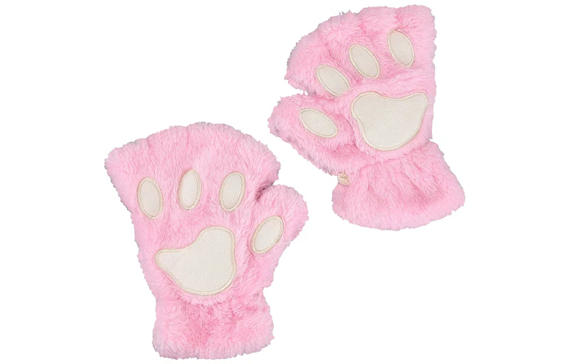 优幽兰 可爱猫爪露指 防风防寒户外骑车保暖小众设计感韩版学生护手 上课写字实用 聚酯纤维 绒线手套 女款