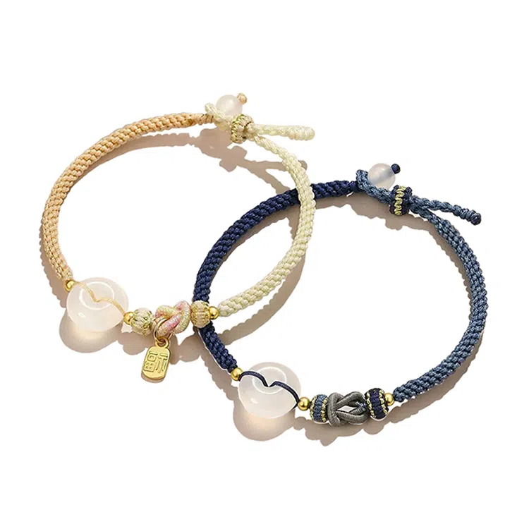 华髻 新中式如意平安扣 好运平安福轻奢 手工编织 高级感中国风 转运珠 织物 手链 男女同款情侣款