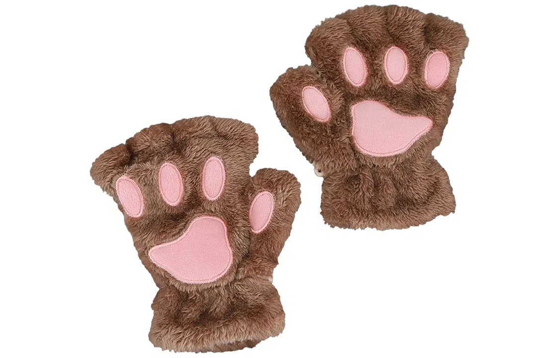 优幽兰 可爱猫爪露指 防风防寒户外骑车保暖小众设计感韩版学生护手 上课写字实用 聚酯纤维 绒线手套 女款