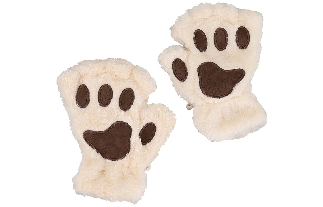 优幽兰 可爱猫爪露指 防风防寒户外骑车保暖小众设计感韩版学生护手 上课写字实用 聚酯纤维 绒线手套 女款