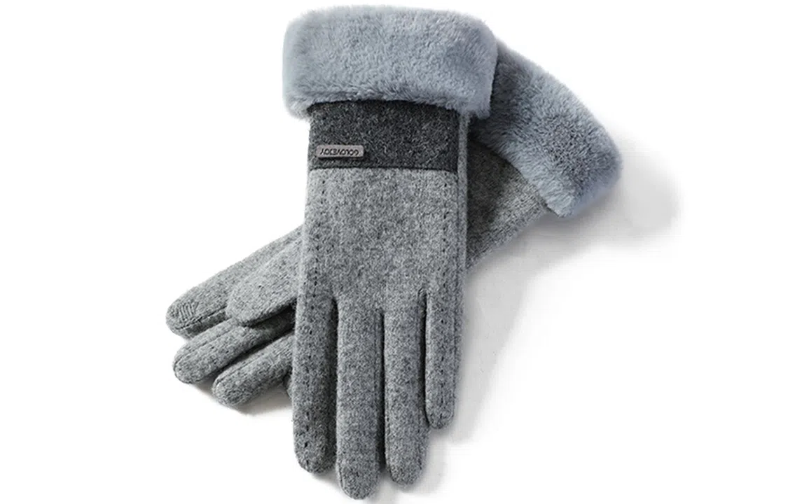 优幽兰 毛边保暖纯色分指触屏防风防冻防寒旅游开车骑车通勤随身便携 设计感小众闺蜜穿搭 绒线手套 女款