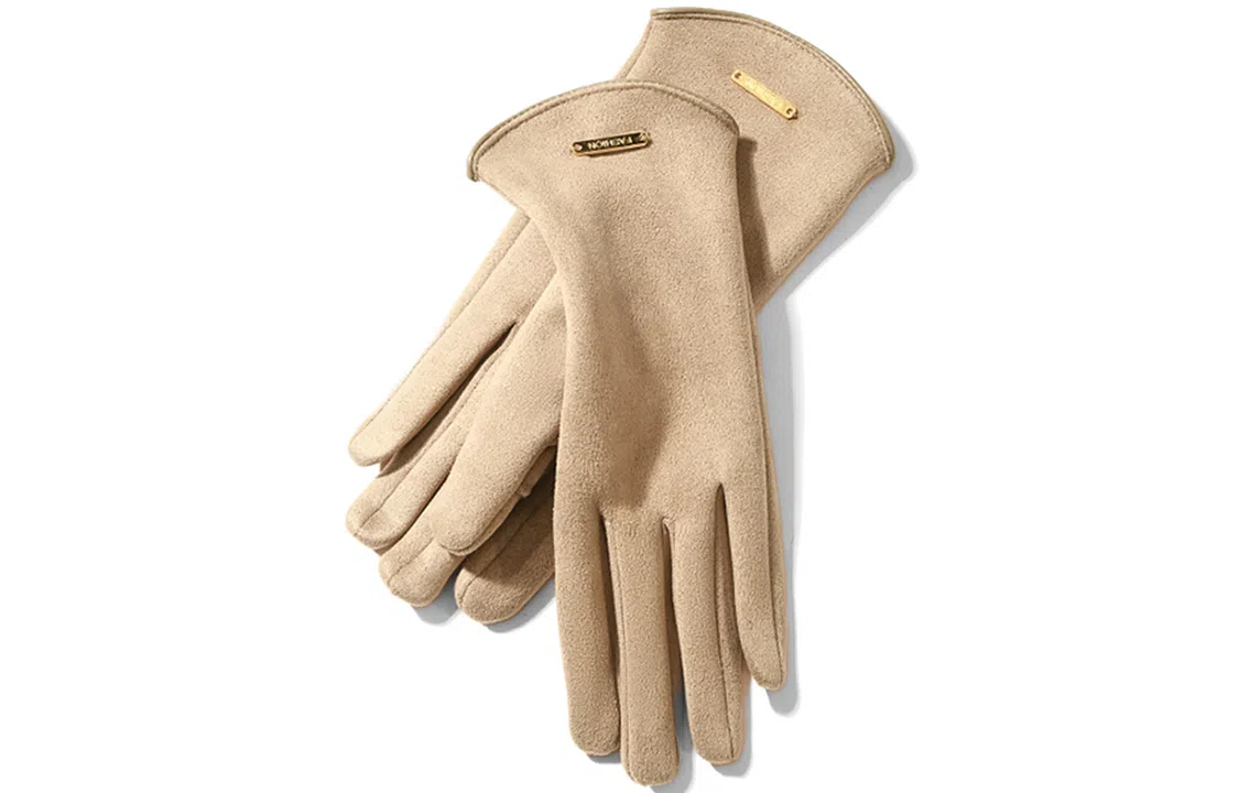 优幽兰 保暖可触屏纯色鹿皮绒防风防寒钓鱼开车骑车设计感小众高级感韩版闺蜜通勤穿搭保暖 绒线手套 女款