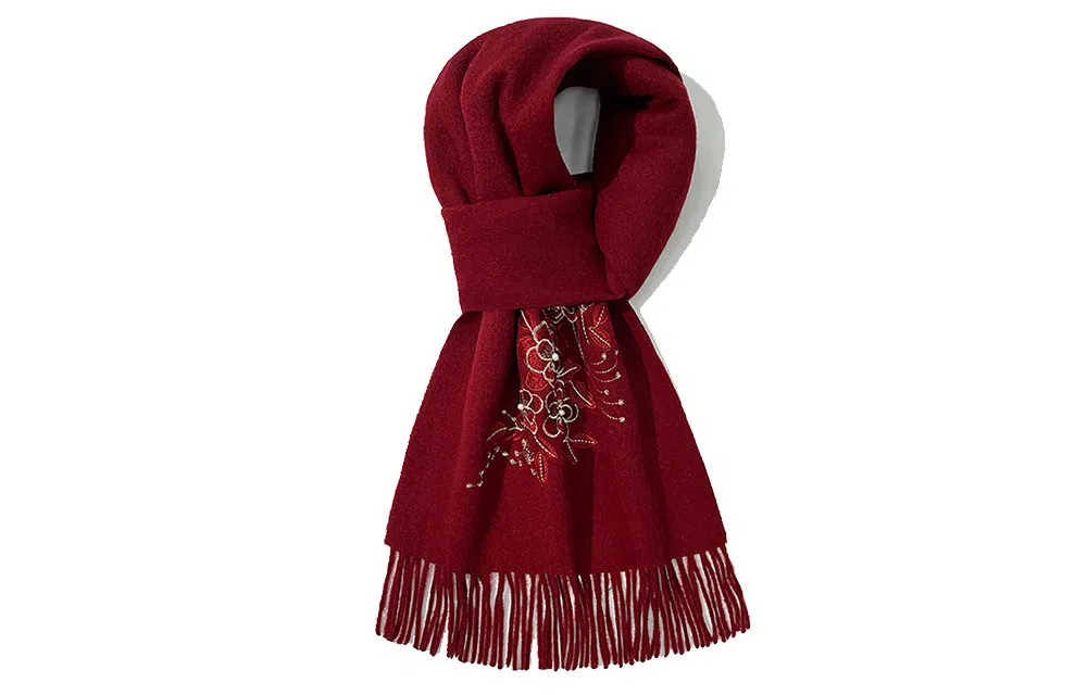 上海故事   刺绣纯羊毛小围巾 小清新 可爱风 花卉刺绣  女款 礼盒装