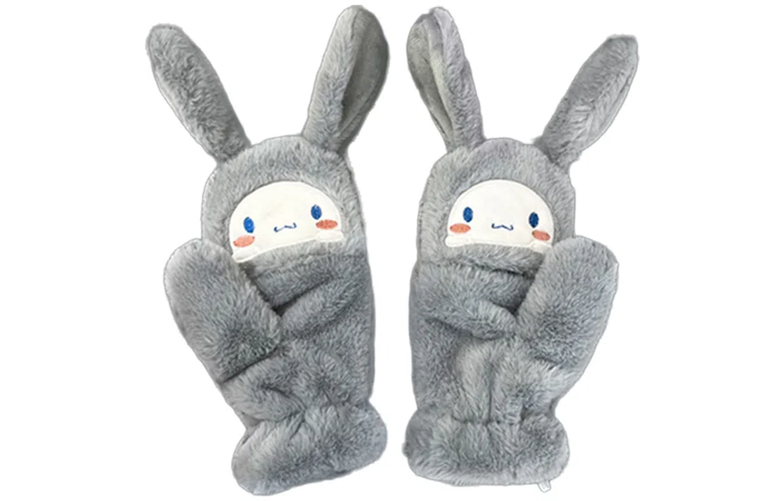 优幽兰 可爱翻盖露指防风防寒骑车设计感小众便携保暖 学生通勤上课骑自行车护手 毛绒 绒线手套 女款