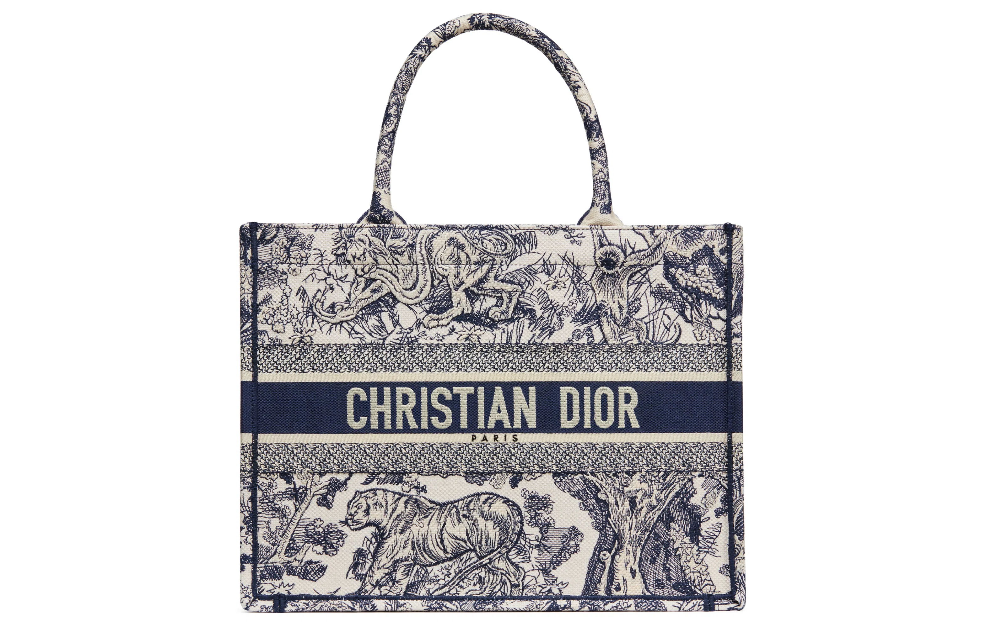 Dior Book Tote Jungle Tiger Embroidery Blue