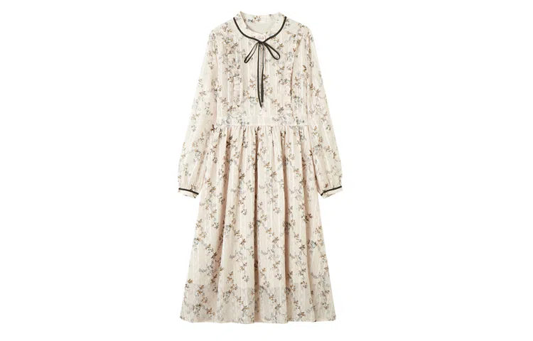 【dme】 法式碎花气质长裙长袖连衣裙 肉桂色