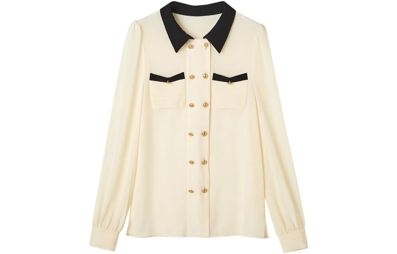 【dme】 拼色方领长袖衬衫 女款 米白