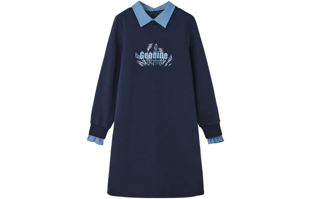 【dme】 字母方领长袖连衣裙 藏青