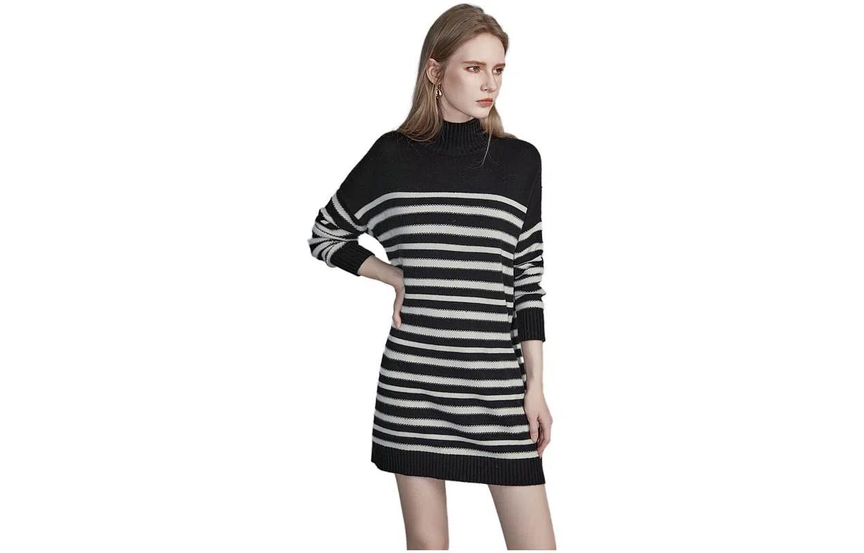 【dme】 条纹高领长袖针织衫 女款 黑色