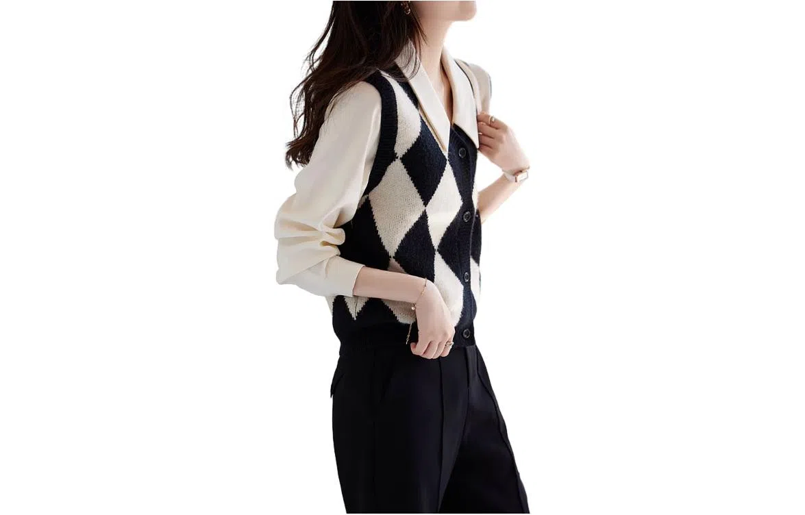 【dme】 休闲复古菱格拼接针织衫 女款