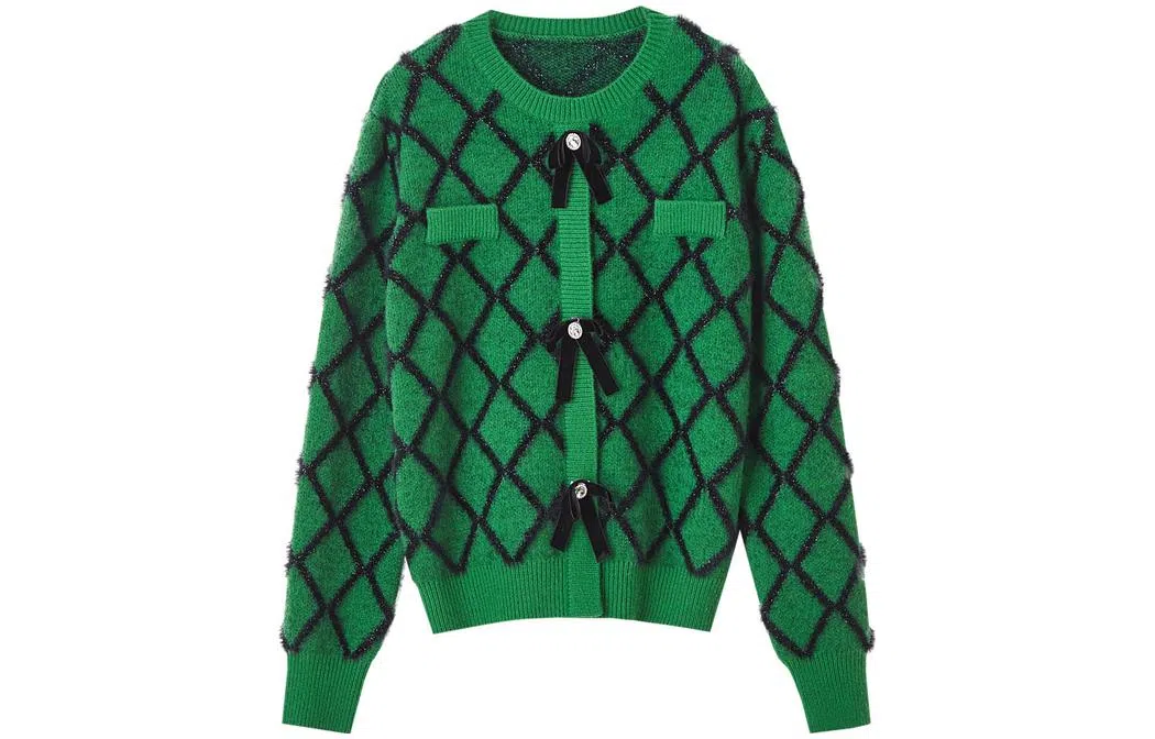 【dme】 休闲圆领菱形长袖毛衣 女款 草绿