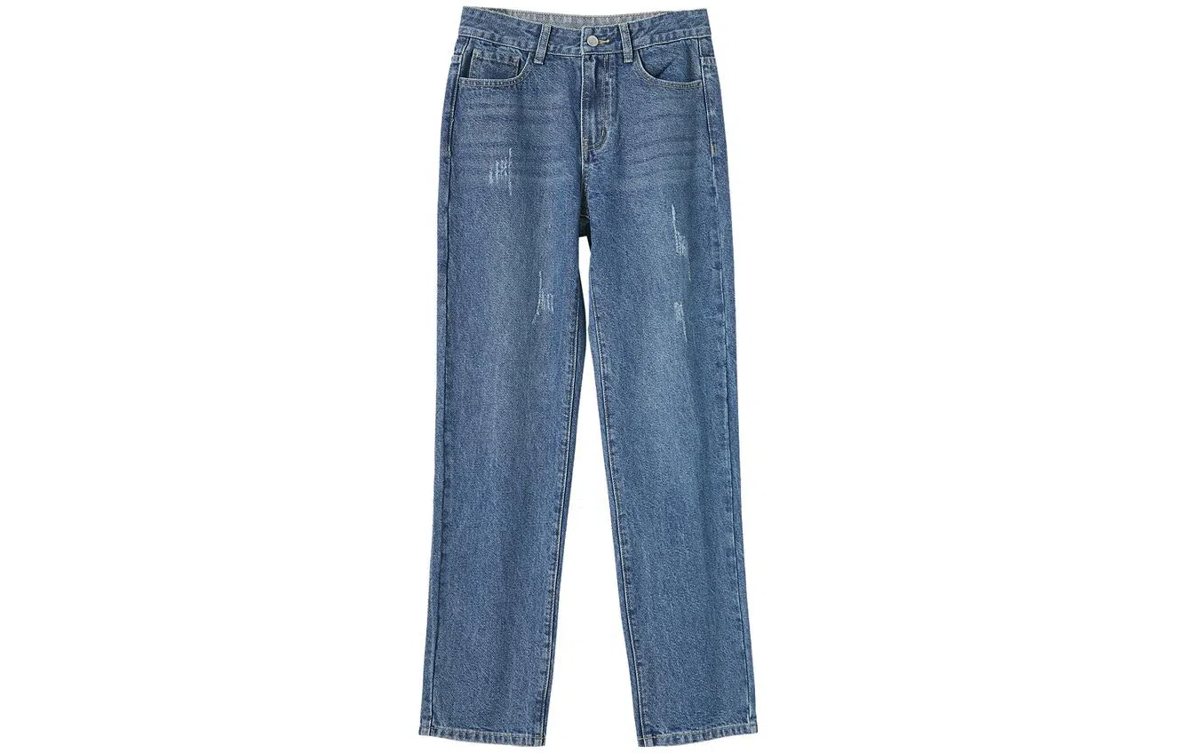 【dme】 纯色高腰牛仔裤 女款 蓝色