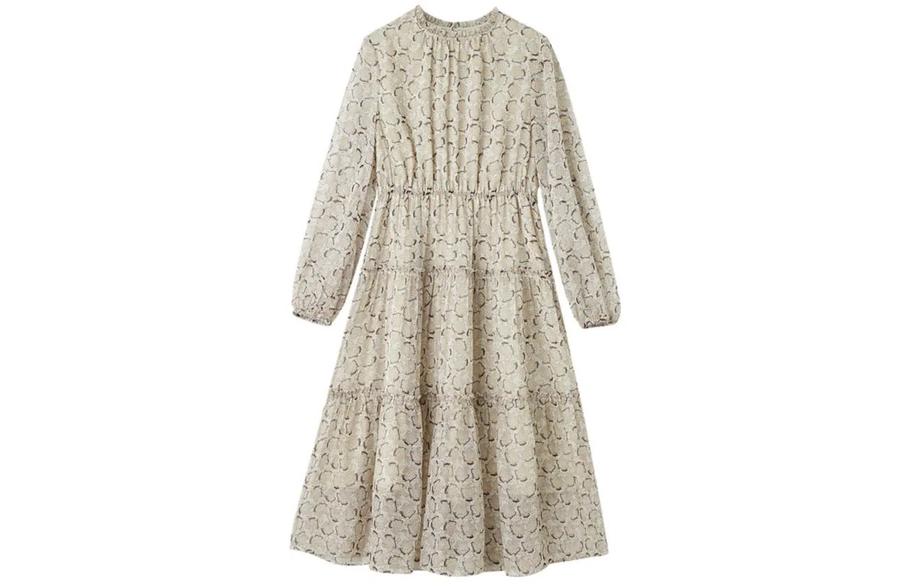 【dme】 印花圆领长袖连衣裙 杏色