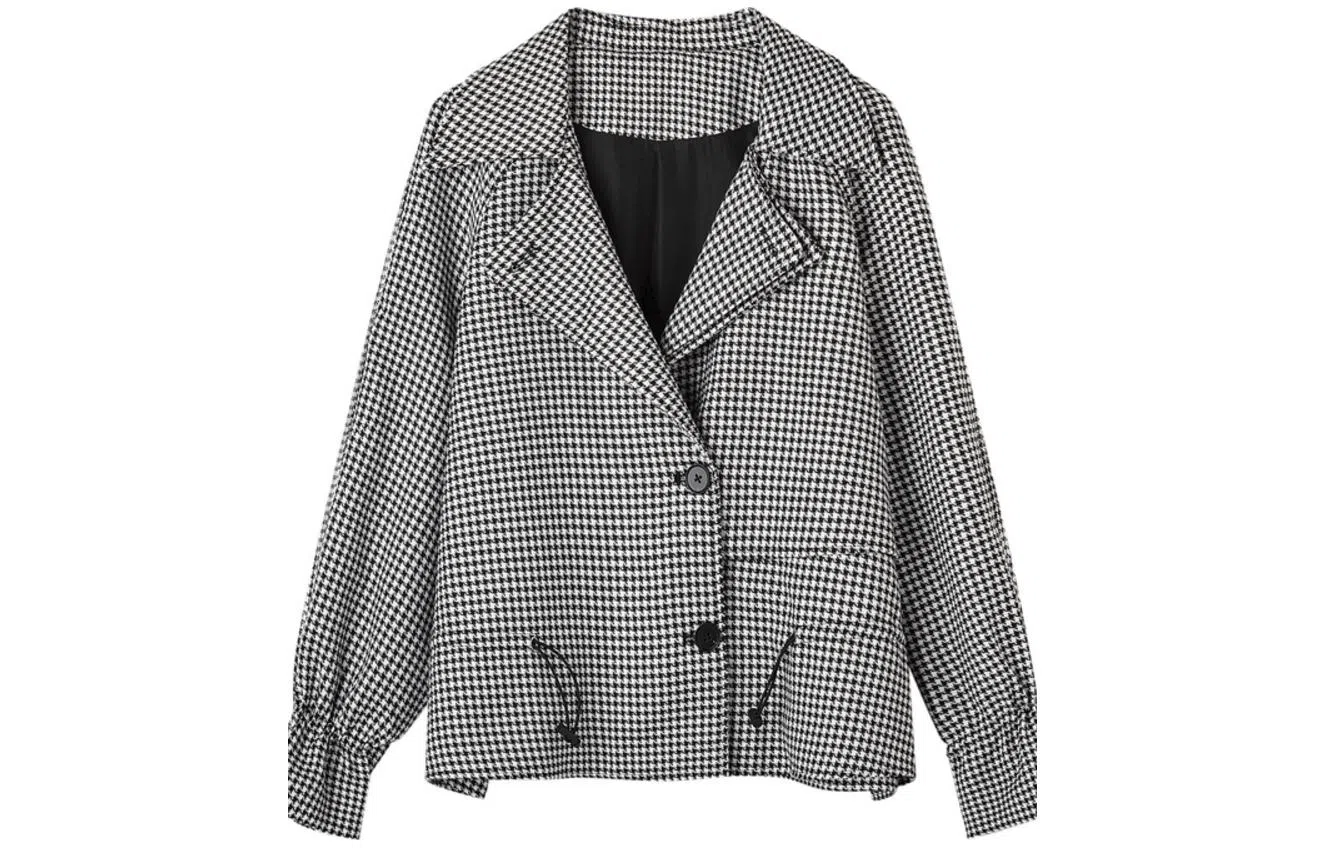 【dme】 格纹翻领夹克外套 女款 黑色