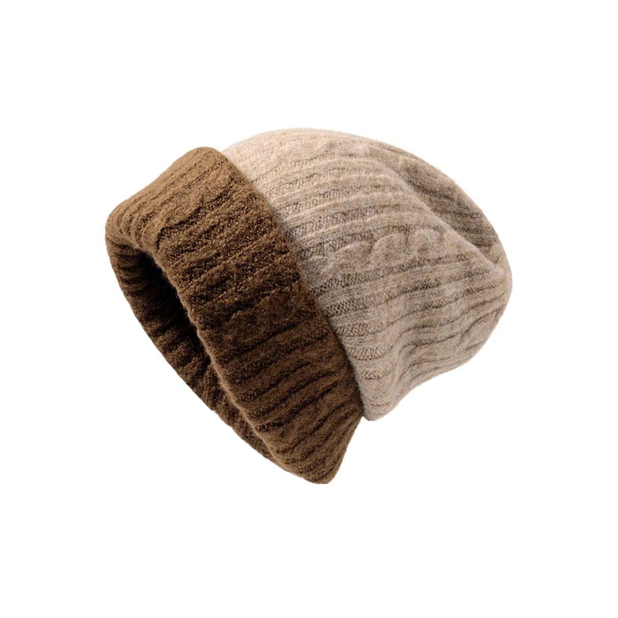 优幽兰 韩版显脸小拼色针织 大头围加厚 保暖包头 护耳高级感 腈纶 绒线帽 男女同款情侣款