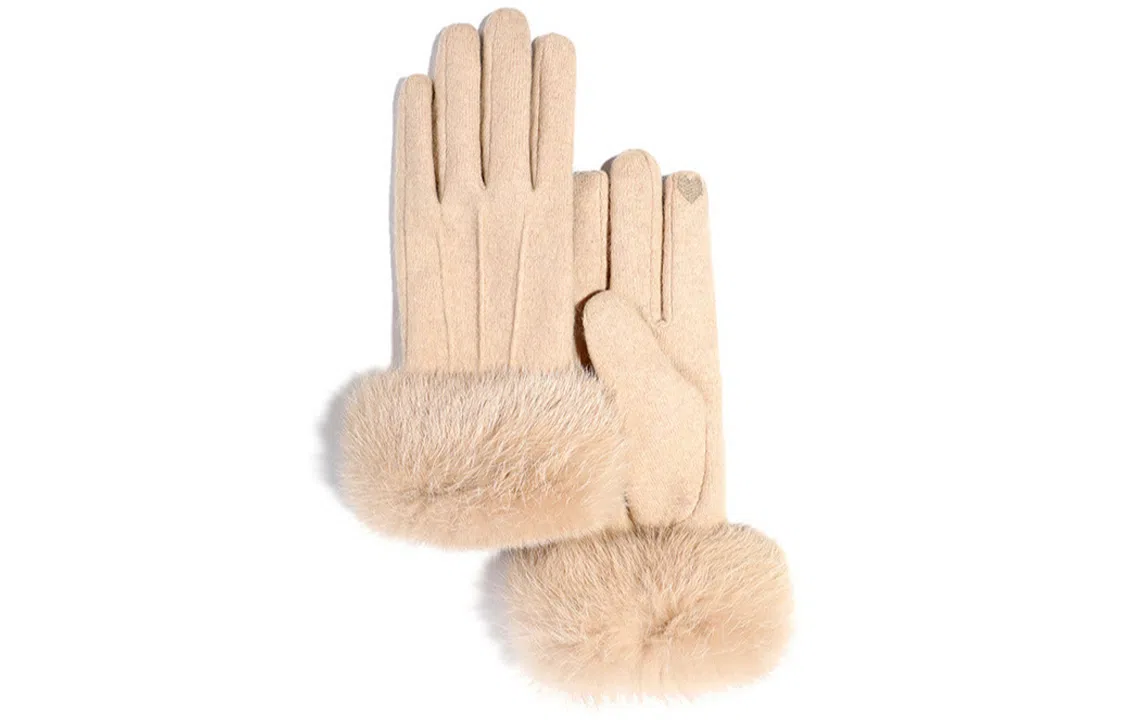 优幽兰 分指 可触屏防风防寒纯色爱心毛绒实用五指可爱气质小众防冻护手保暖休闲闺蜜穿搭 绒线手套 女款