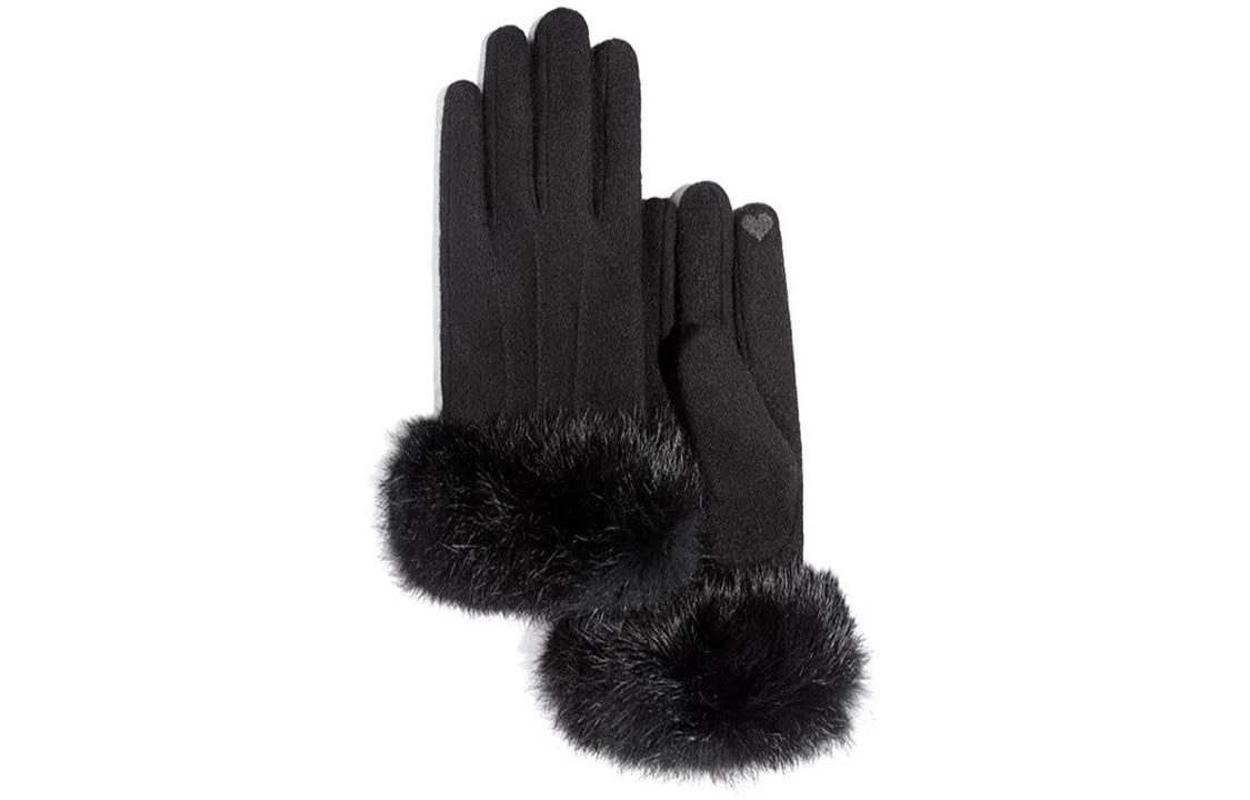 优幽兰 分指 可触屏防风防寒纯色爱心毛绒实用五指可爱气质小众防冻护手保暖休闲闺蜜穿搭 绒线手套 女款