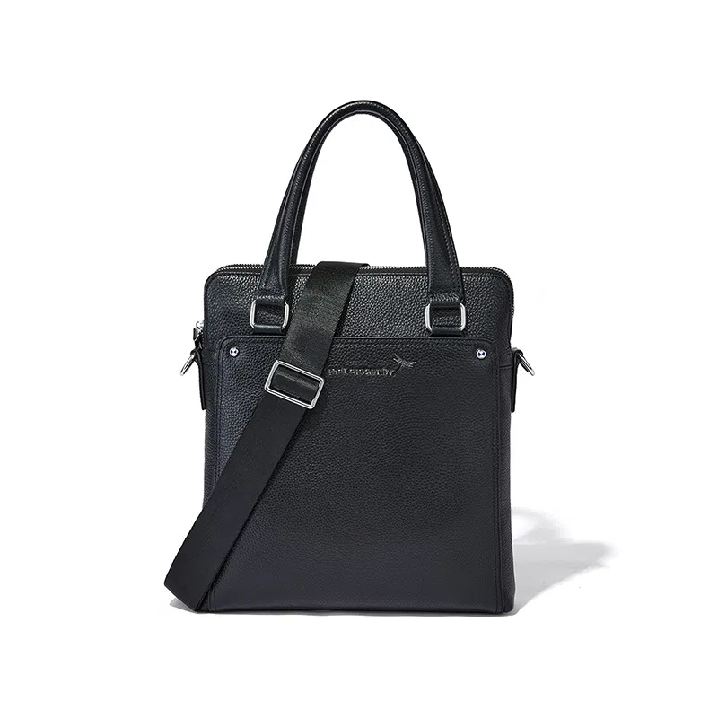 红蜻蜓 商务百搭大容量 头层牛皮 手提包公文包 中号 男款 黑色