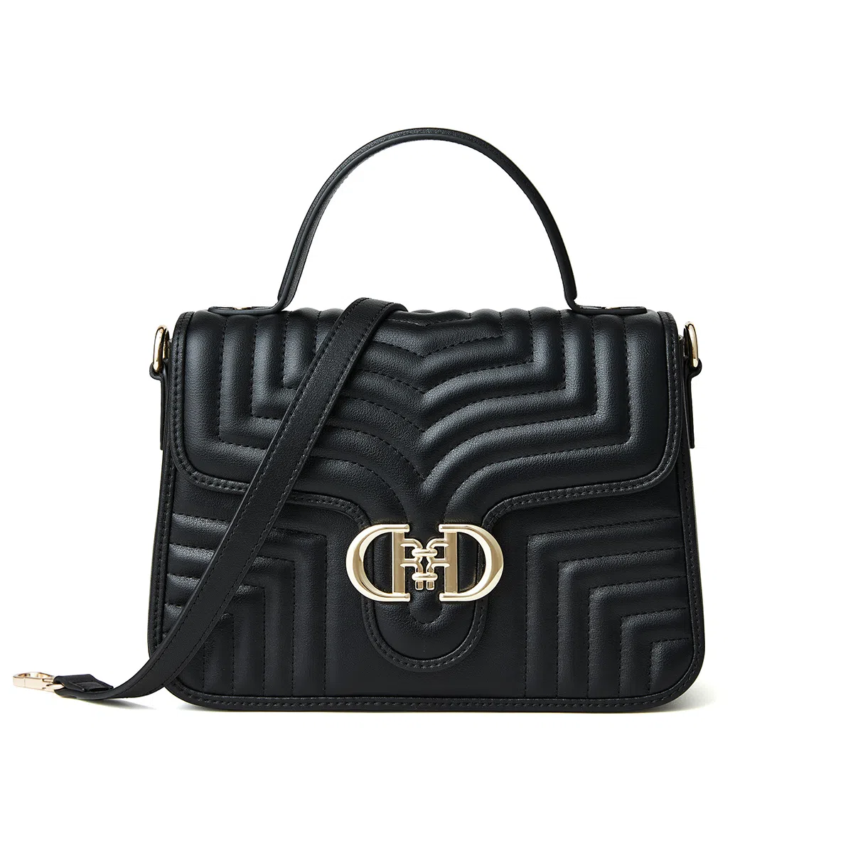 红蜻蜓 小香风女式优雅通勤磁扣开合 牛皮 菱格包手提斜挎单肩包 女款 黑色