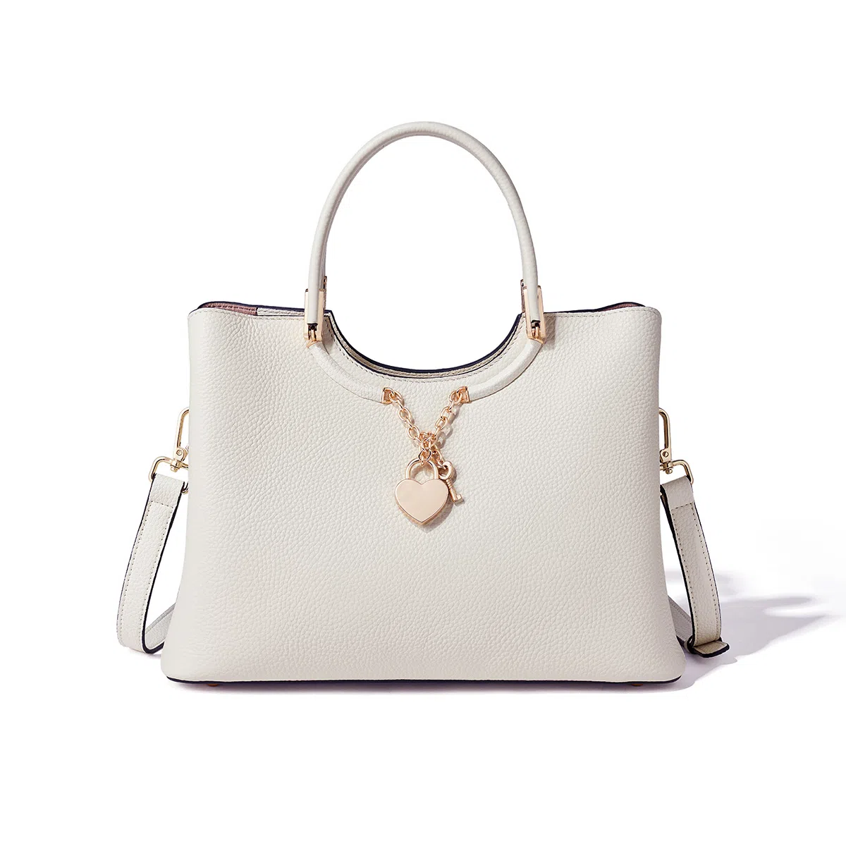 红蜻蜓 时尚大容量拉链开合 头层牛皮拼超纤合成革 单肩斜挎手提包 大号 女款 白色