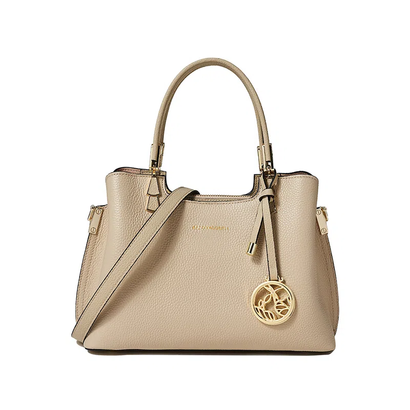 红蜻蜓包 女士斜挎包托特包通勤手提包大容量头层牛皮配超纤合成革 女款 杏色