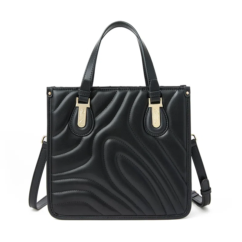 红蜻蜓 菱格可拆卸肩带 牛剖层皮革 单肩斜挎手提包 中号 女款 黑色