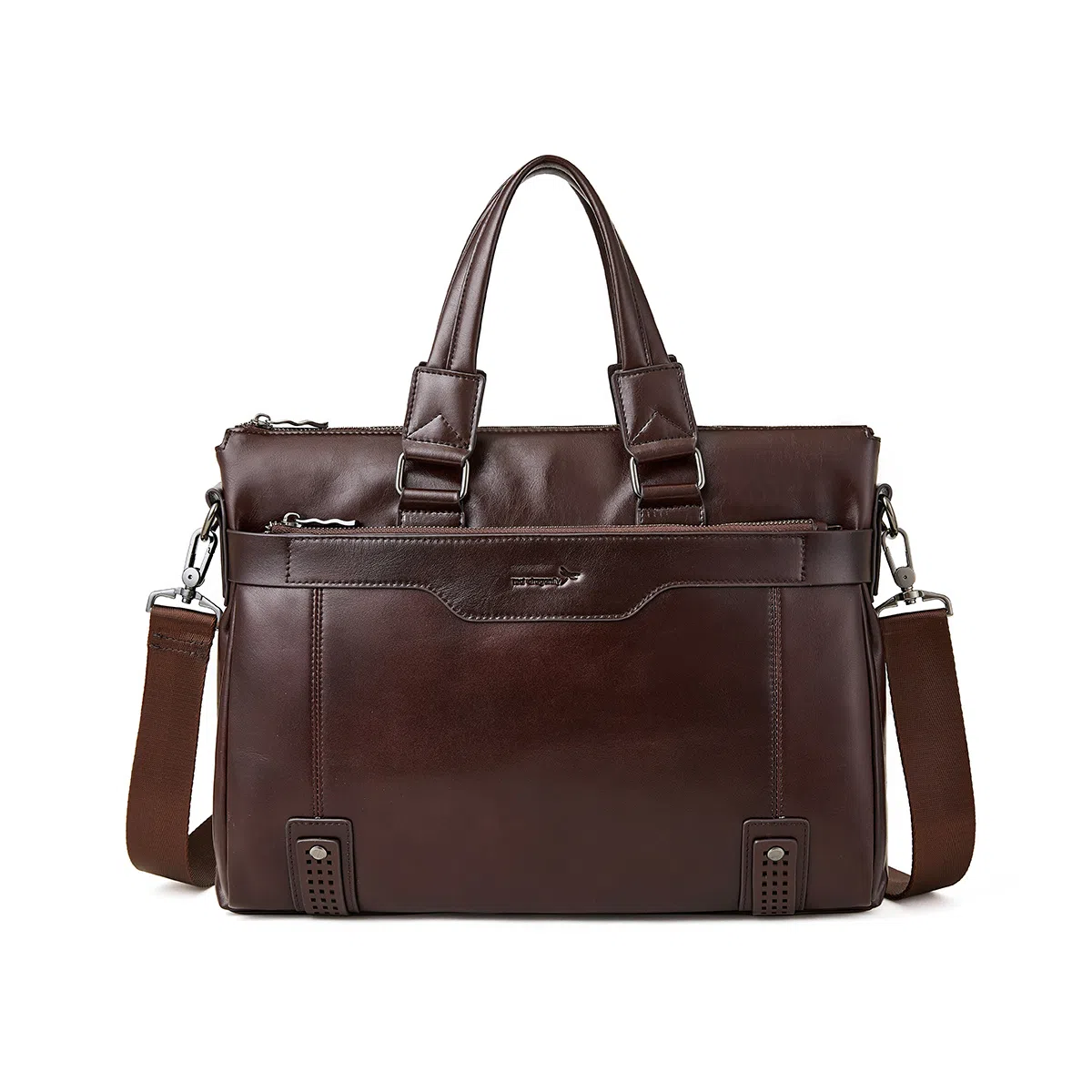 红蜻蜓 时尚百搭商务 头层牛皮 公文包手拎包电脑包斜挎手提包 男款 棕色