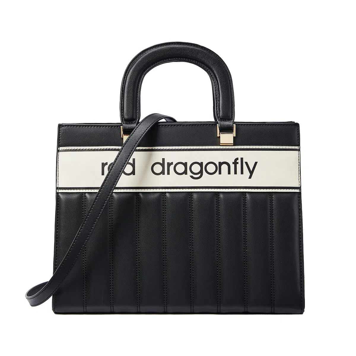 红蜻蜓 时尚小众撞色高级感百搭通勤 牛剖层皮革配超纤 斜挎包单肩手提包包 女款 黑色