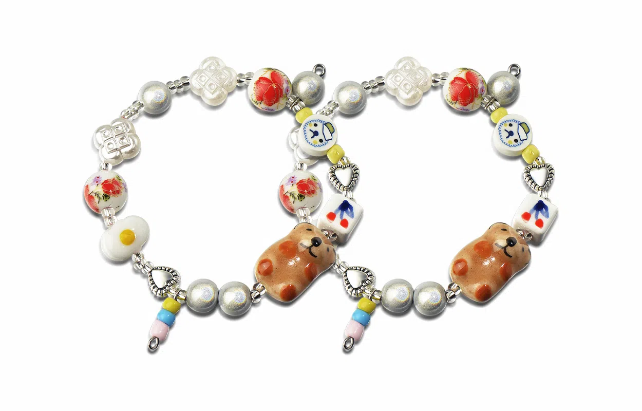 牧言 个性创意小众设计感 可爱卡通狗狗爱心圆珠多元素串珠手饰 立体小熊手链 女款