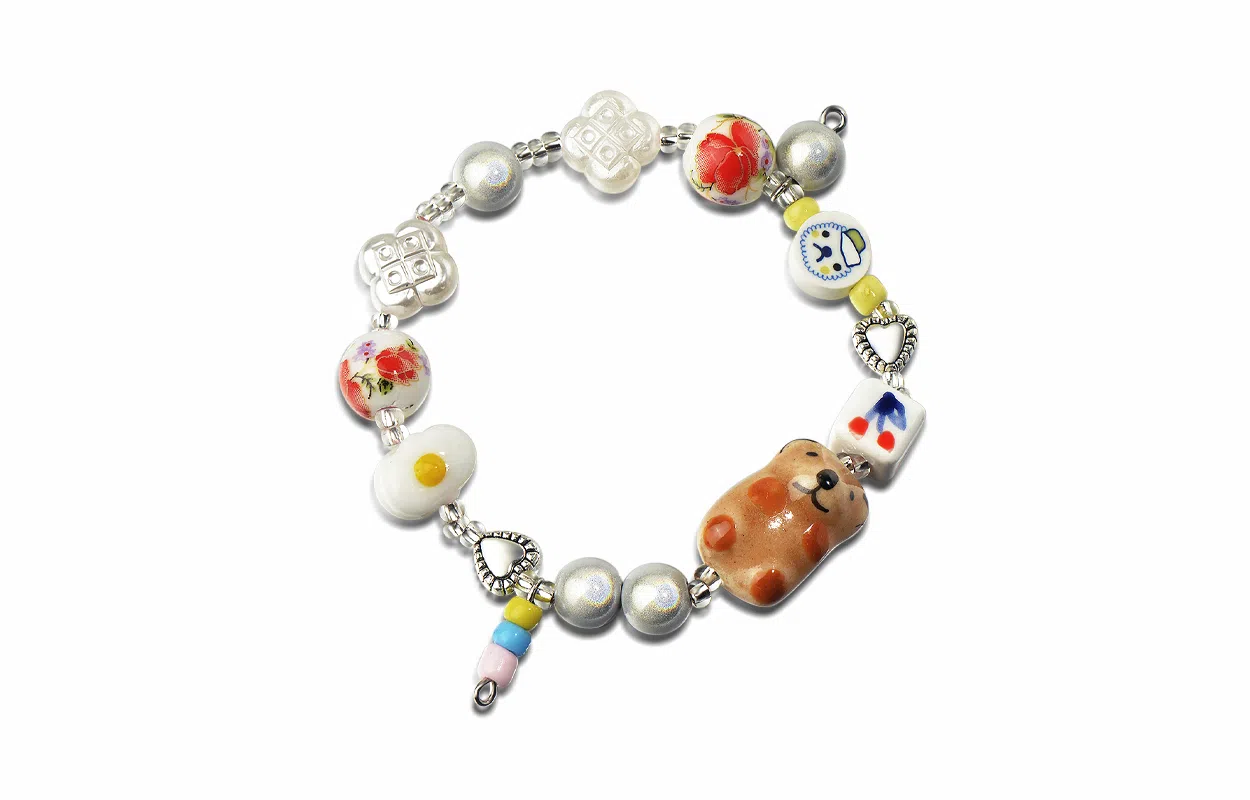 牧言 个性创意小众设计感 可爱卡通狗狗爱心圆珠多元素串珠手饰 立体小熊手链 女款