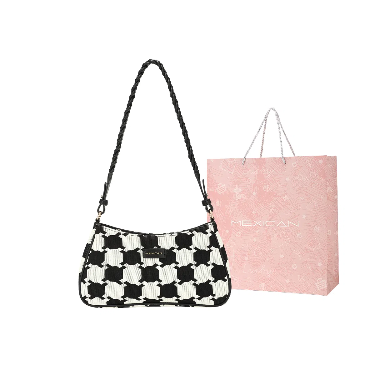 稻草人女包新款百搭棋格包简约单肩包腋下包 礼盒装