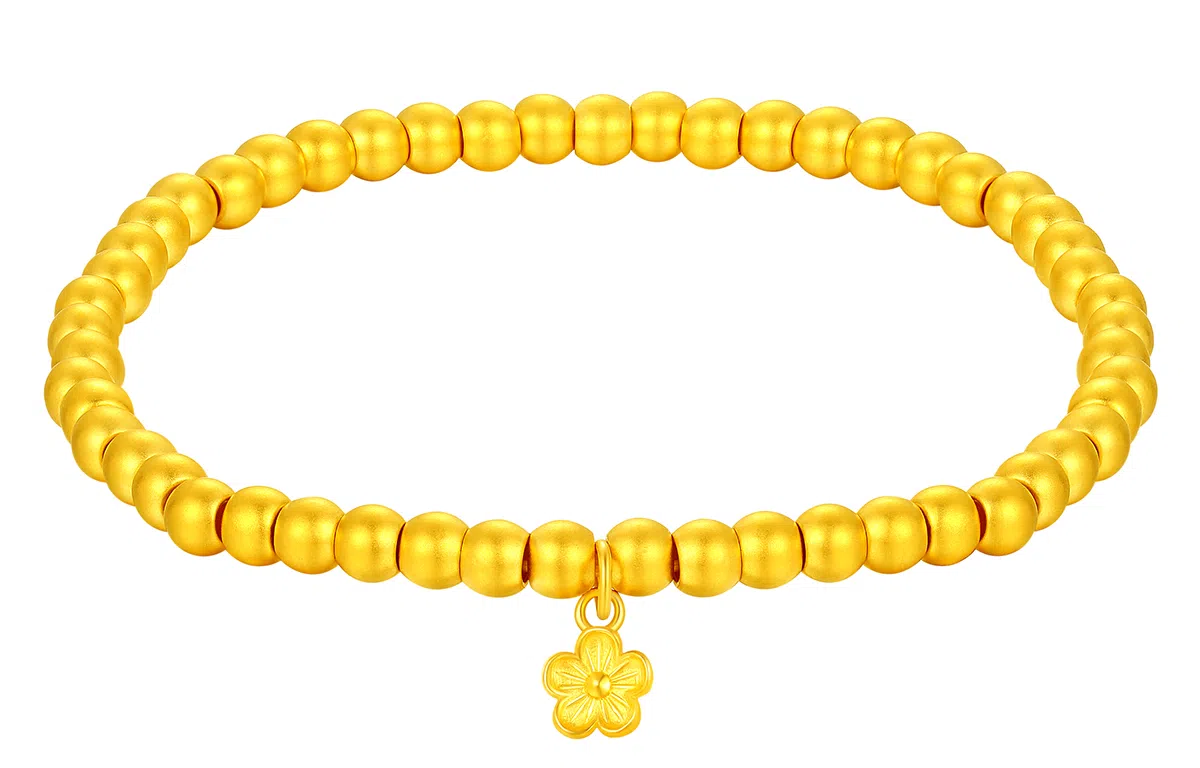 老庙 新中式古法金工艺浪漫小桃花金珠转运珠串珠 足金 按克计价 黄金手串 女款